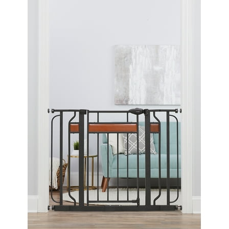 Regalo Home Accents® Extra Wide Walk Thru Baby Safety Gate, 30-42 Inches, Black Metal Frame