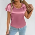 thumbnail image 2 of Women's Casual Loose Fit Round Neck Short Sleeve T-Shirt Asymmetrical Sleeve Detail Everyday Wear Spring Summer Comfortable Breathable Soft Fabric, 2 of 2