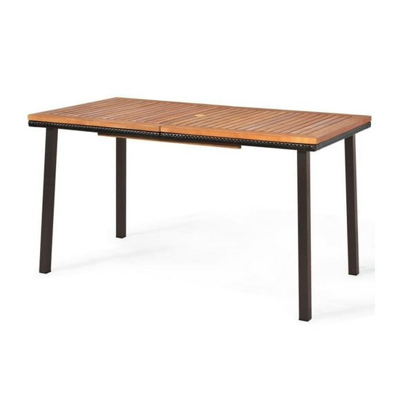 FASCK 55 Inch Patio Acacia Dining Table with Umbrella Hole, Round Outdoor Wood Table for 6 People, Weather-Resistant Garden Table for Backyard, Patio & Poolside