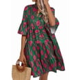 thumbnail image 3 of Womens Loose Fit V Neck Casual Short Dress Summer Flowy Mini Dress Beach 10996 Green M, 3 of 9