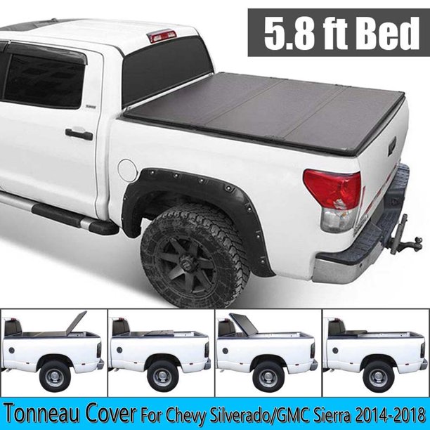 5 8ft Lock Hard Tri Fold Tonneau Cover For 2014 2018 Chevy Silverado Gmc Sierra Walmart Com Walmart Com
