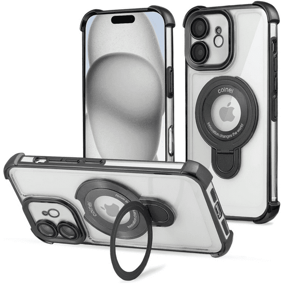 Entronix Magnetic Clear Case for iPhone 11, Built-in Kickstand Ring Shockproof Bumper, Black