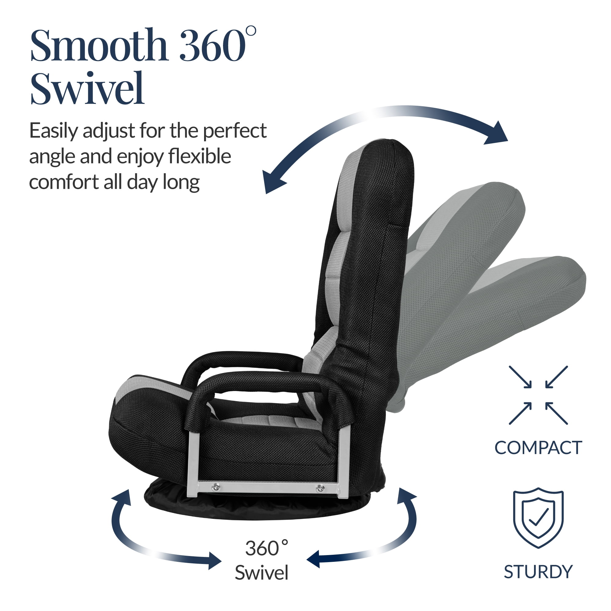 Best Choice Products 360-Degree Swivel Gaming Floor Chair w/ Armrest Handles, Foldable Adjustable Backrest - Black/Gray