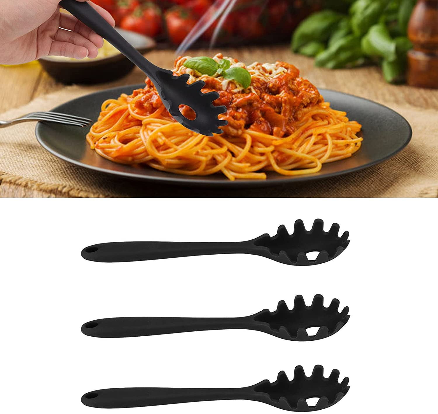 Tohuu Kitchen Pasta Spoon Silicone Spaghetti Server Pasta Fork