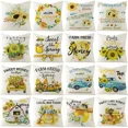 thumbnail image 2 of Funda de cojín de lino con estampado de girasol y abeja para decoración del hogar, 45 x 45 cm, estilo rústico, 2 of 4