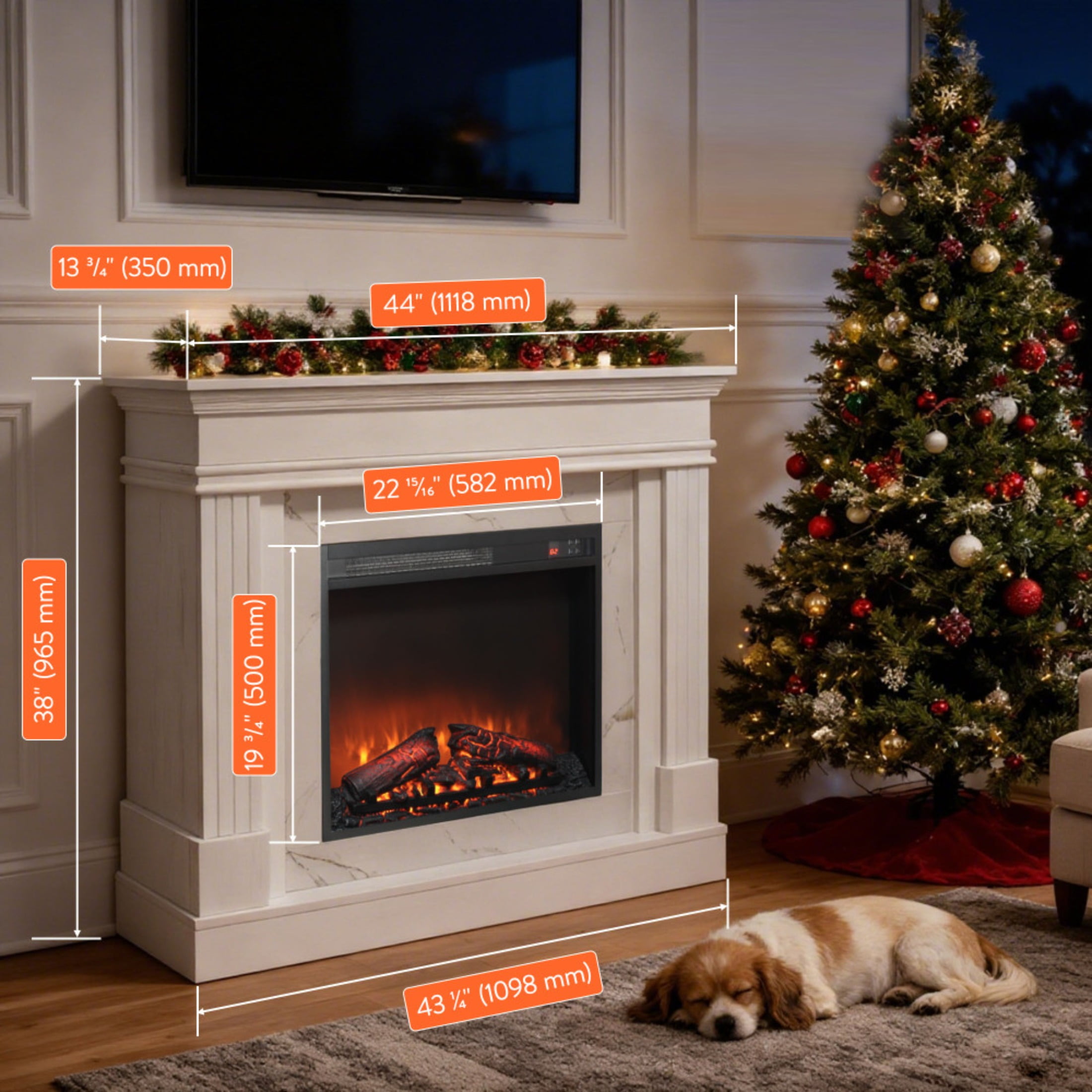 44" Electric Fireplace with Mantel for Living Room or Bedroom,23" Fireplace Insert Heater, Realistic Log and Flame Effect, Remote Control, Timer