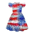 thumbnail image 4 of Jinhomg Toddler Girls Holiday Dresses Cute Star Striped Print Midi Dress Casual Ruffle Flutter Sleeve Party Dresses Patriotic 4Th Of July American Flag Outfits Red 120, 4 of 5