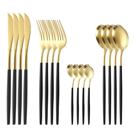 

BELLZELY Christmas Ornaments Clearance Matte Gold Silverware Set With Steak Knives Stainless Steel Gold Flatware Set 16 Pcs Set Cutlery Utensils Set Service For 4 Spoons And Forks Set