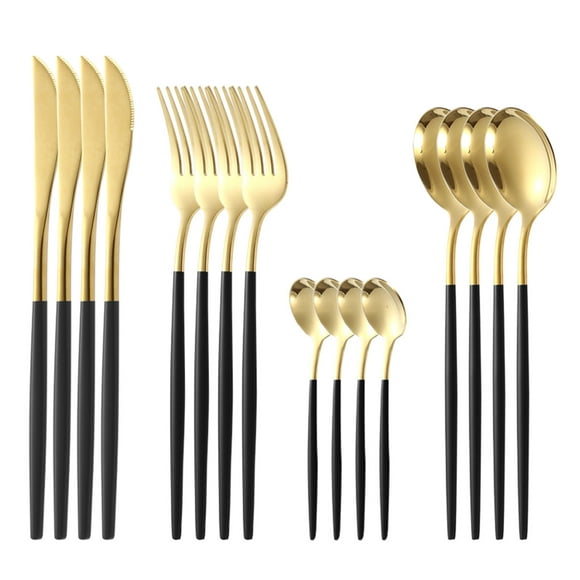 Holiday Clearance,zanvin Flatware Sets,Gifts for Him,Matte Gold Silverware Set With Steak Knives,Stainless Steel Gold Flatware Set,16 Pcs Set Cutlery Utensils Set Service For 4,Spoons And Forks Set