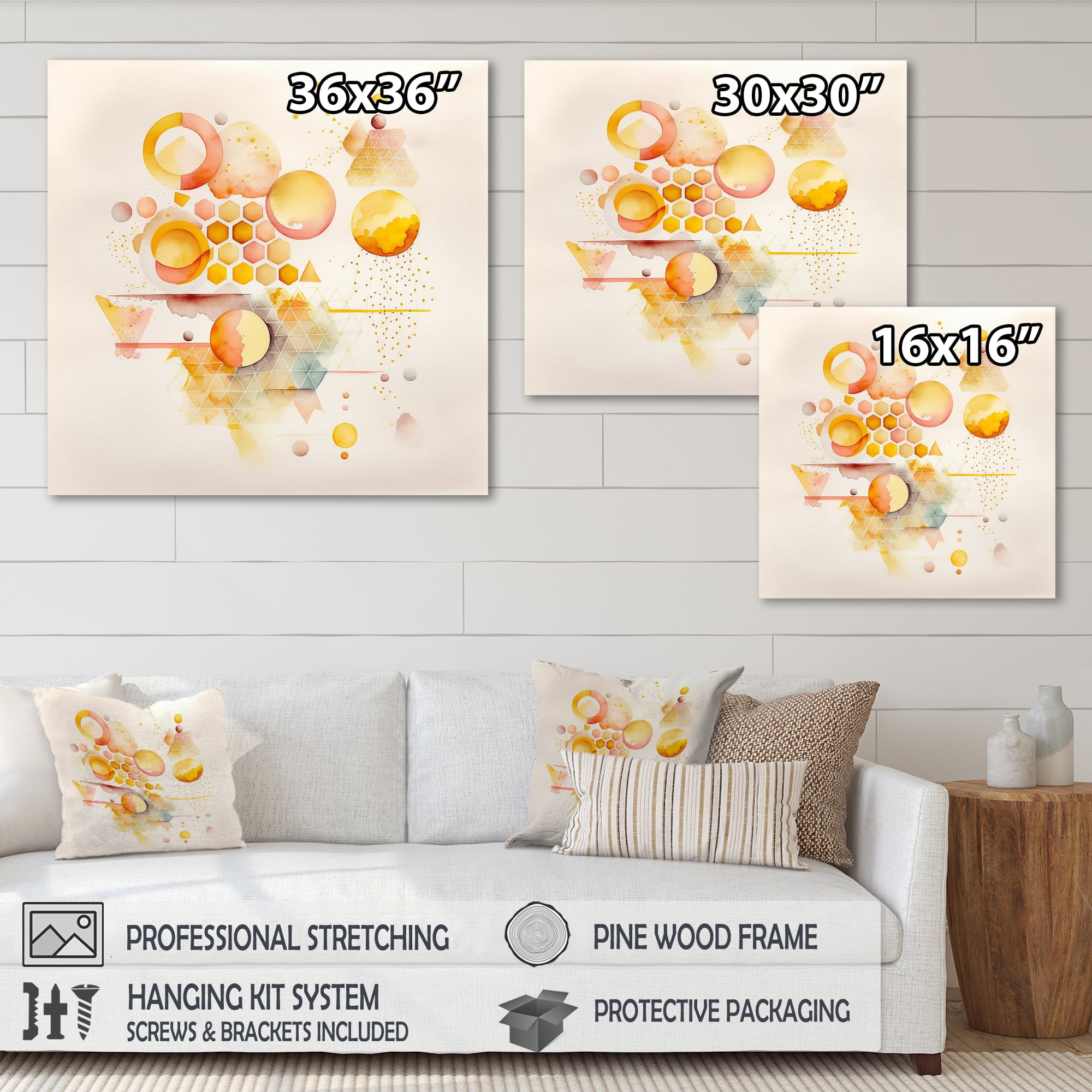 Designart Yellow Multi Shape Abstract VI Canvas Wall Art