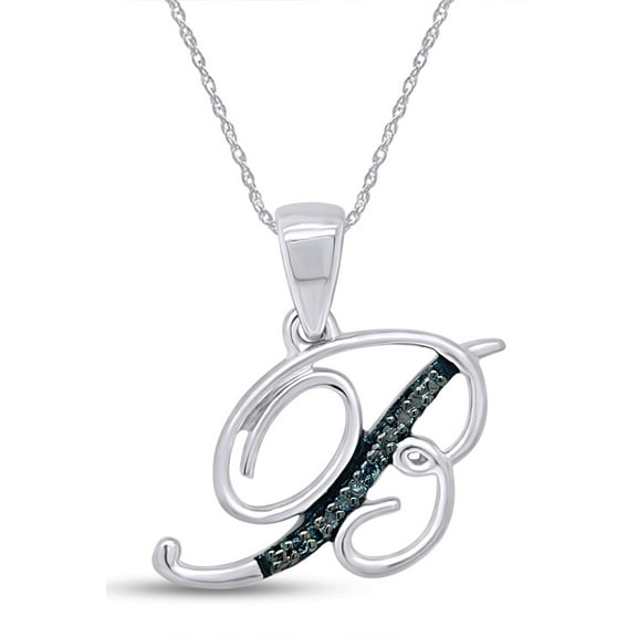 AFFY Blue Natural Diamond Initial "B" Pendant Necklace in 14k White Gold Over Sterling Silver