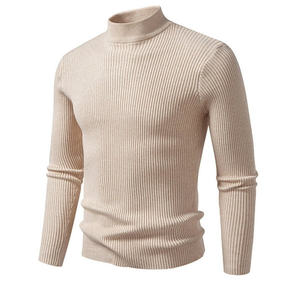 ZCFZJW Men's Turtleneck Sweater Slim Fit Turtle Neck Sweater for Men Lightweight Ribbed Knitted Long Sleeve Pullover Sweater Thermal Sweater Beige L