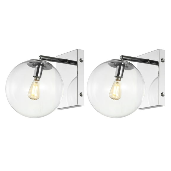 SAFAVIEH Seoul LED Chrome Iron Wall Sconce with Clear Shade, Set of 2
