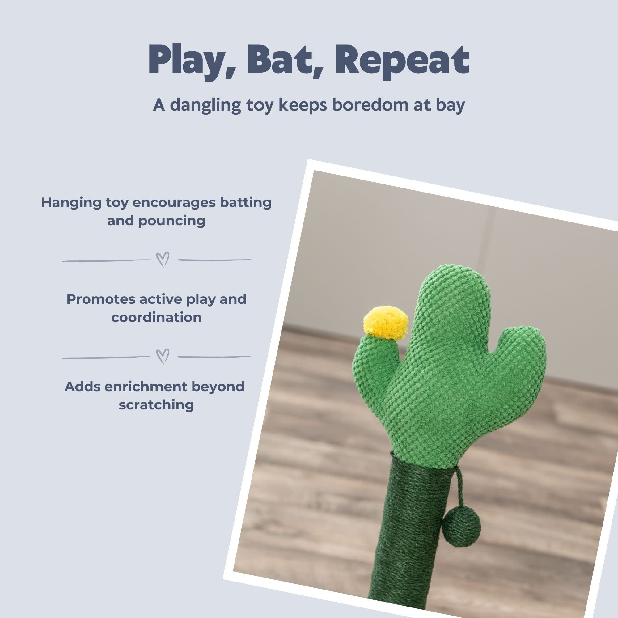 TRIXIE Fero 24" Jute Scratching Post  - Cute Whimsical Cactus Cat Tree with Dangling Toy - Indoor Cat Scratcher Furniture