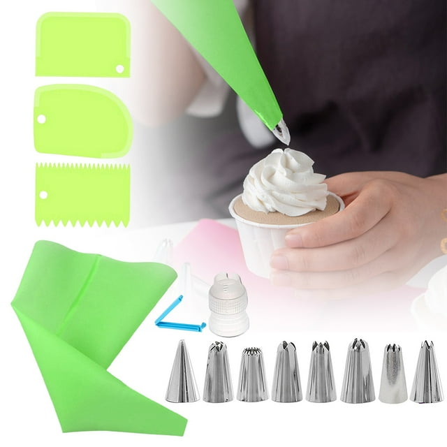 HUASHENG Ensemble de 14 Pcs – Embouts de Buse à Glaçage en Acier Inoxydable et Ensemble de Sacs à Passepoil pour la Cuisson de Cupcakes et Biscuits – Outils de Décoration