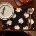 thumbnail image 4 of Black Christmas Santa Pattern Summer Placemats Table Placemats Set Of 6-Linen Kitchen Washable Placemats Table Mats 11.8"x17.7" Non-Slip Heat Resistant, 4 of 5
