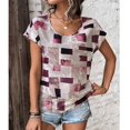 thumbnail image 3 of Camiseta informal transpirable de cuello redondo y manga corta para mujer - Camiseta de verano con estampado geométrico elegante color champán M, 3 of 7