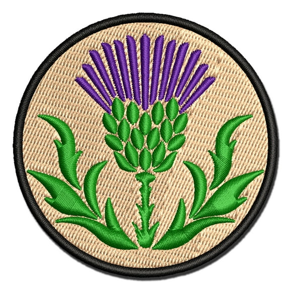 Scottish Thistle Applique Multi-Color Embroidered Iron-On Patch - 2.5 Inch Small