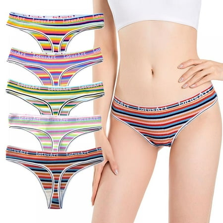 

Spdoo 5 Pack Women s Pure Cotton Panties Sports Low-rise Thongs T-back Striped Underwear