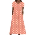 thumbnail image 2 of Women's Classic Polka Dot Midi Dress Short Sleeve Round Neck A-Line Sundress Loose Fit Casual Summer Vacation Beach Office Daily Wear Flattering Work Dress, 2 of 5