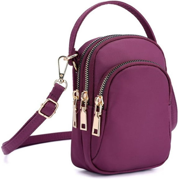 Small Crossbody Bag for Women Messenger Handbag Cell Phone Purses 3 Zipper Pockets Nylon Waterproof Shoulder Bag