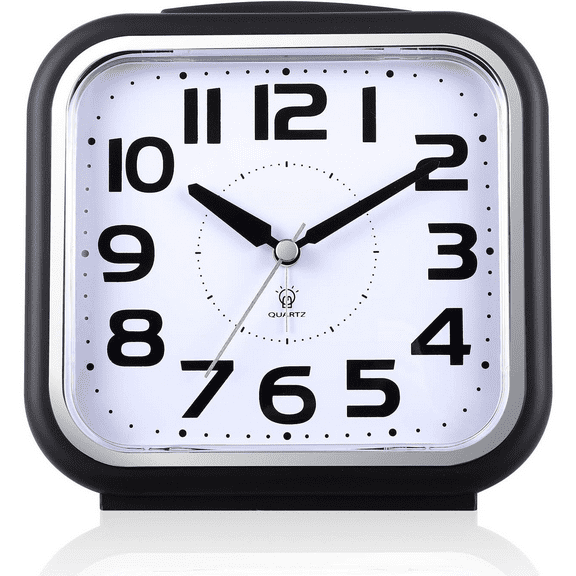 5.5" Large Analog Alarm Clock Silent Non Ticking, Gentle Wake, Beep Sounds, Increasing Volume, Battery Operated Snooze and Manual Light, Easy Set, Black (Best for Elder)