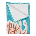 thumbnail image 2 of Going Away Party Soft Flannel Fleece Throw Blanket, Happy Retirement Banner Design Hand Lettering Congratulatory, Cozy Plush for Indoor and Outdoor Use, 70" x 90", Coral White Sky Blue, by Ambesonne, 2 of 5