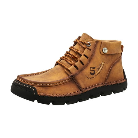 Sexlip Men s Leather Boots Ankle Boots Lace Up Comfortable Breathable Shoes Outdoor Hiking ShoesWinter Warm Mid Calf Ankle Boots Yellow 41