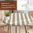 thumbnail image 5 of Khaki and White Striped Round Fitted Table Cover Gradient Geometric Waterproof Table Cloth with Elastic Edge Wipeable Tablecloth for Picnic Camping Party Fits 55"-60" Diameter, 5 of 8