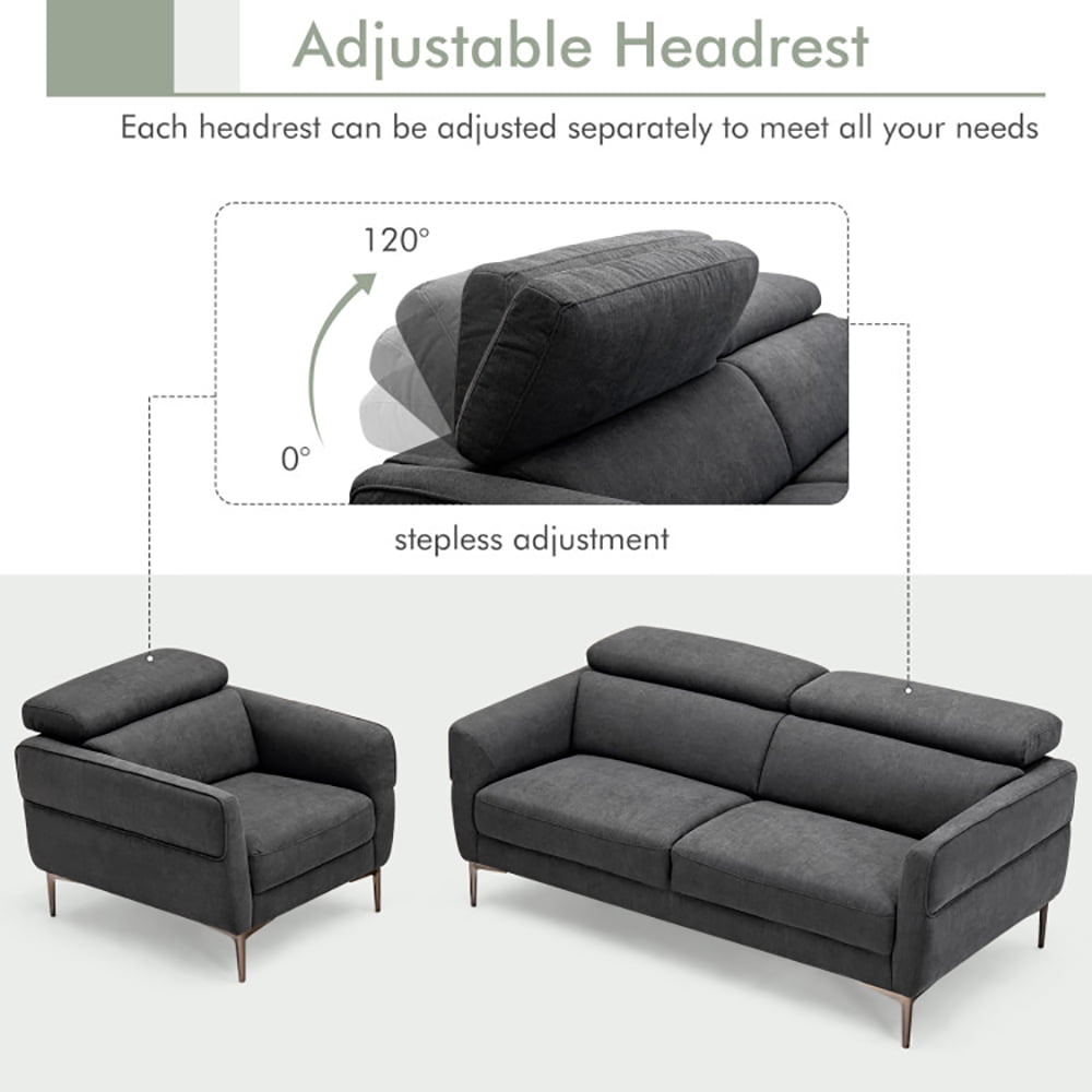 Finihen Sofa Set, Modern Sofa Couch, Modern Couched Sofa set with Adjustable Headrest, for Living Room, Bedroom, Gray