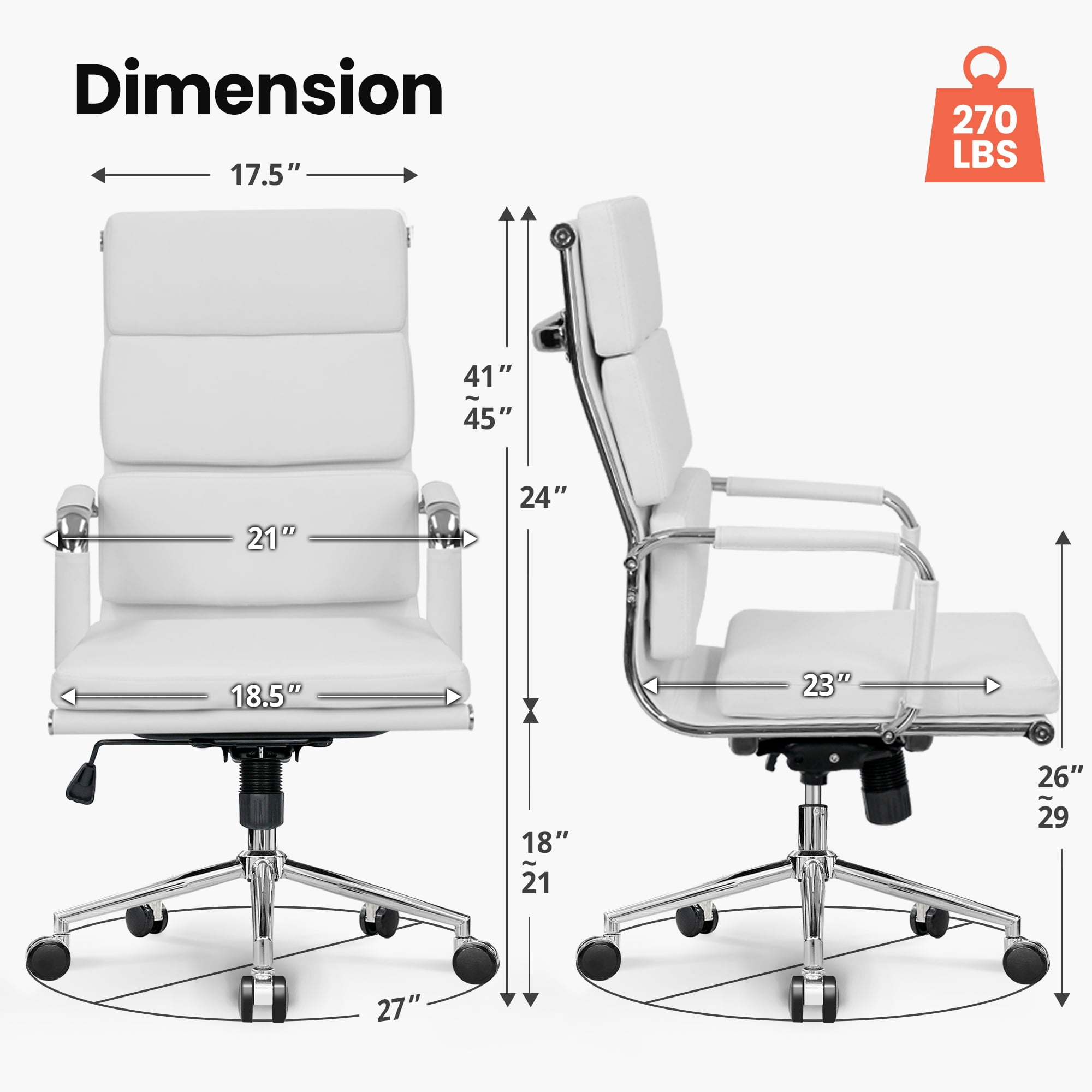 NEO CHAIR Conference Office Chair Century Modern High-Back Cushioned, White