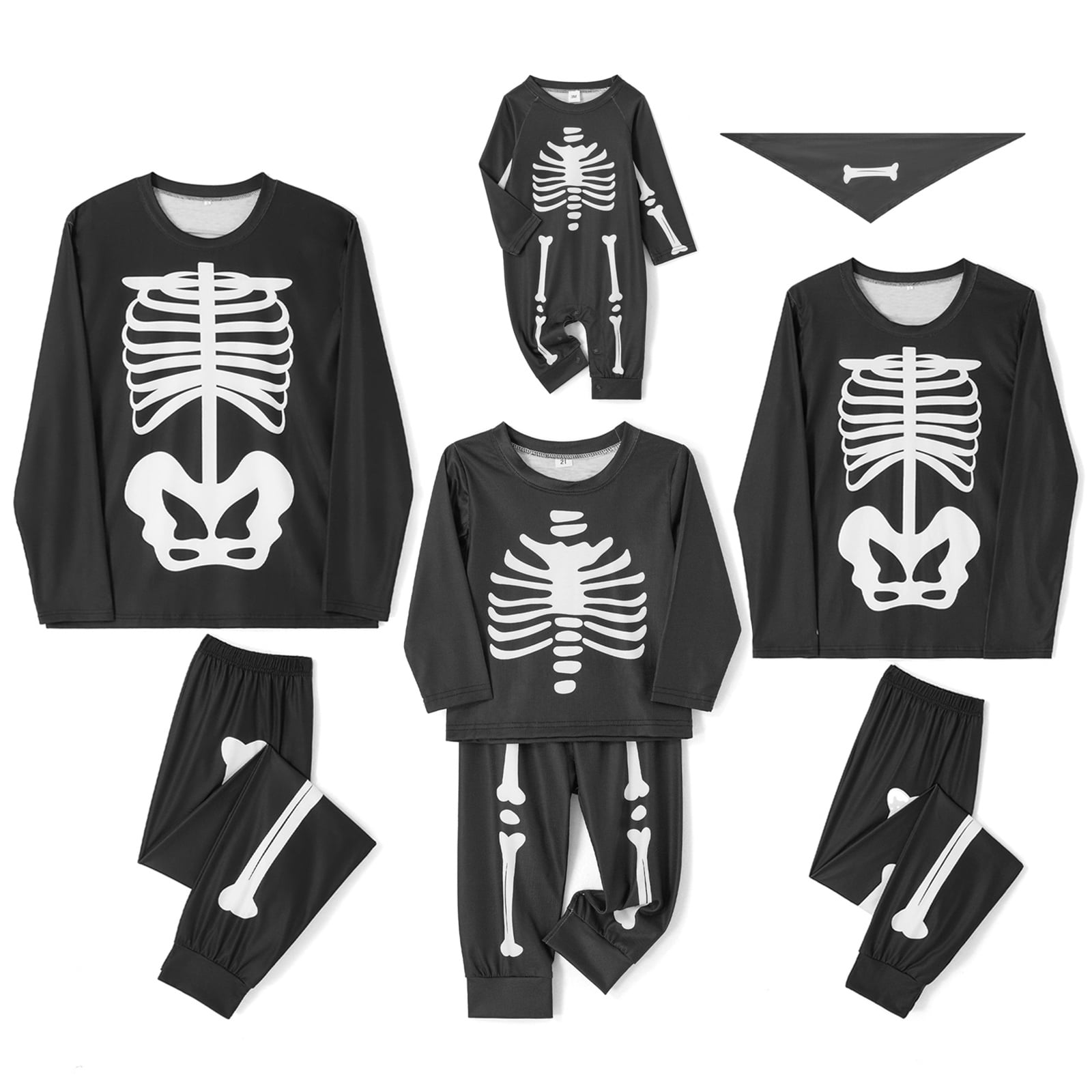 Matching Halloween Pajamas Family Sleepwear Skeleton Print Pjs Set for ...