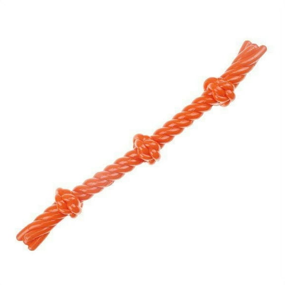 Triple Knotted Dog Toys 3 Tie Tough Hard Rubber Tug 17" Choose Orange or Blue (Orange)