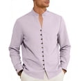 thumbnail image 6 of Maqroz Men's Mandarin Collar Shirt Long Sleeve Button Up Linen Cotton Casual Dress Shirt Solid Color Business Work Office Tops, 6 of 9