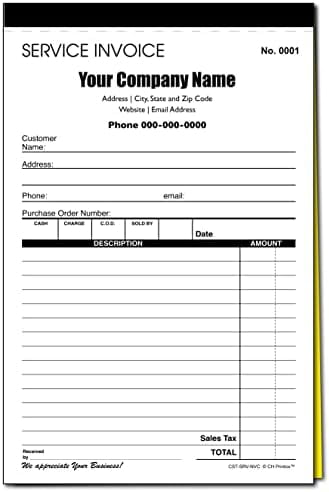 Custom Service Invoice Carbonless Form With Your Company Name - 2 Books ...