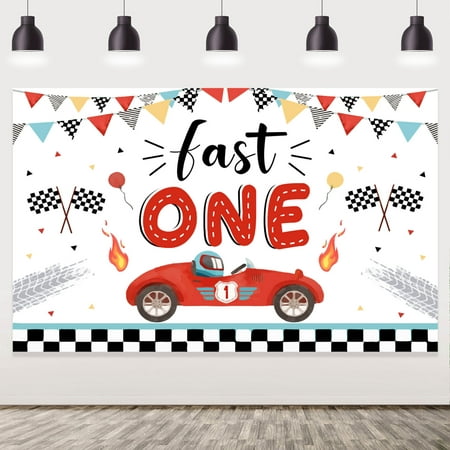 Image of Racing Car Fast One Birthday Decoration Racing Car Fast One Backdrop Fast One Party Supplies Race Car 1st Birthday Party Decoration