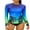Coconut Tree Blue Green, variant on Crew Neck Swim Shirts for Womens Grandient Rashguard UPF 50+
