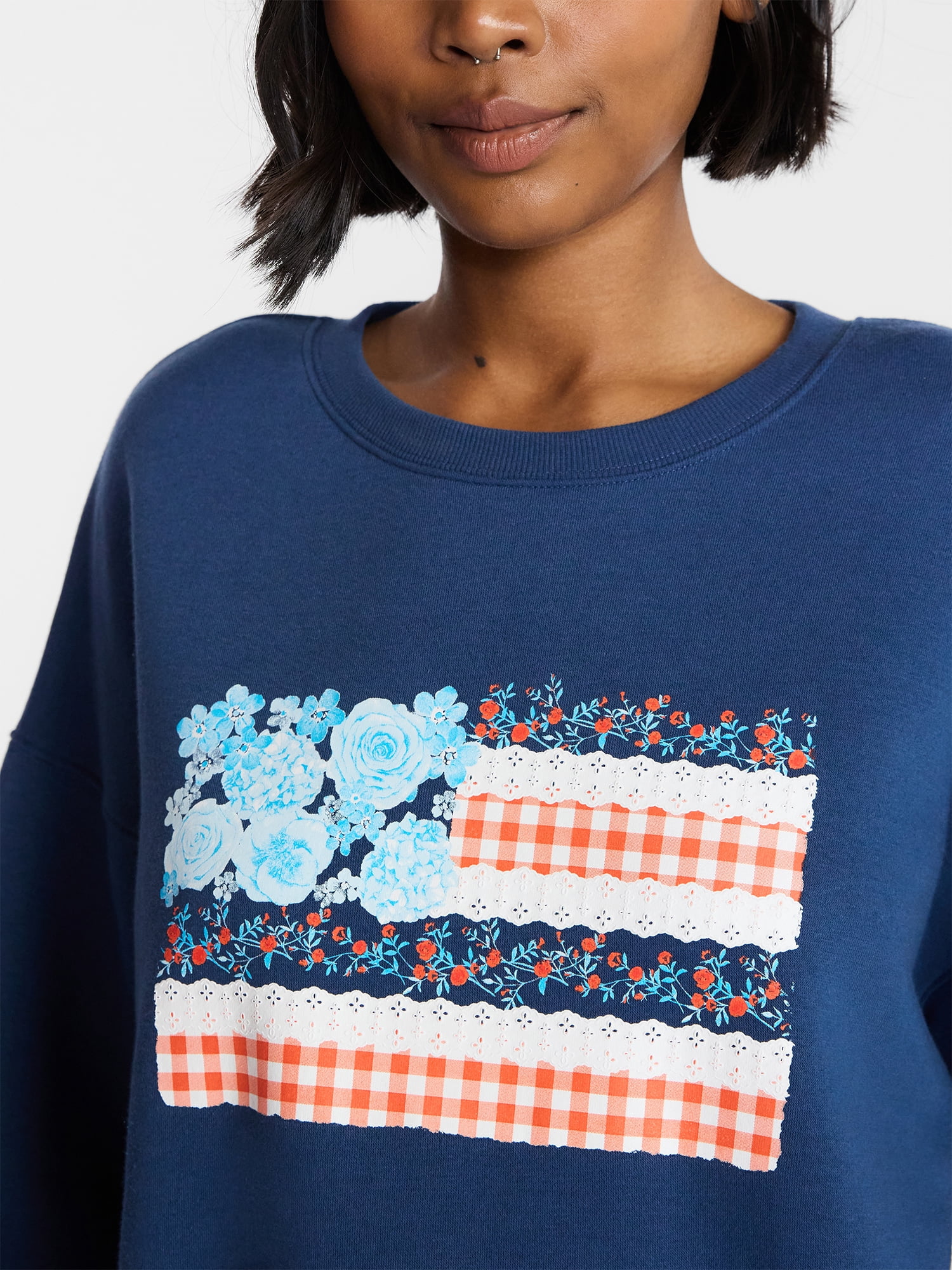 No Boundaries Boxy Americana Sweatshirt with Long Sleeves, Women's XXS-4X