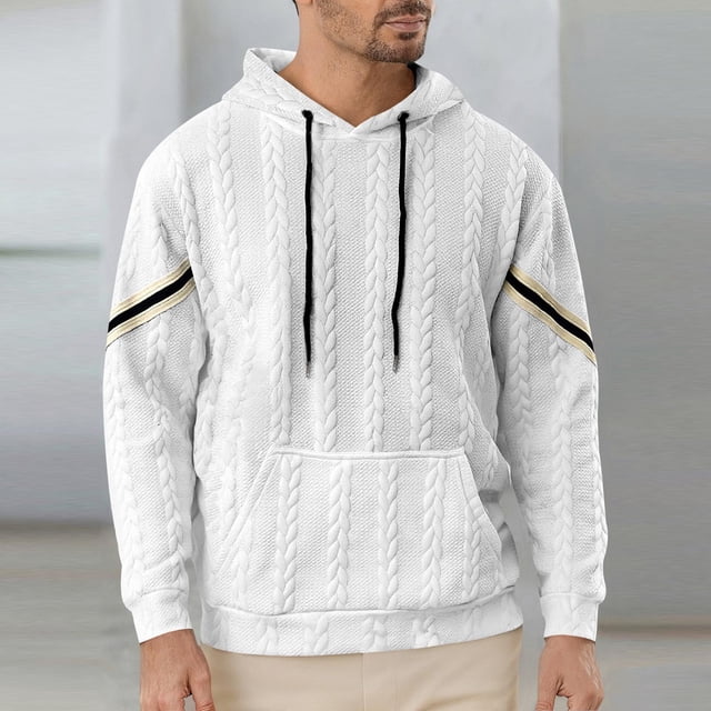 pstuiky camisas de manga larga para hombre, Sudadera con capucha de manga larga para hombre, informal, holgada, con cordón y bolsillo, de punto, de color liso Tops casuales para hombres l
