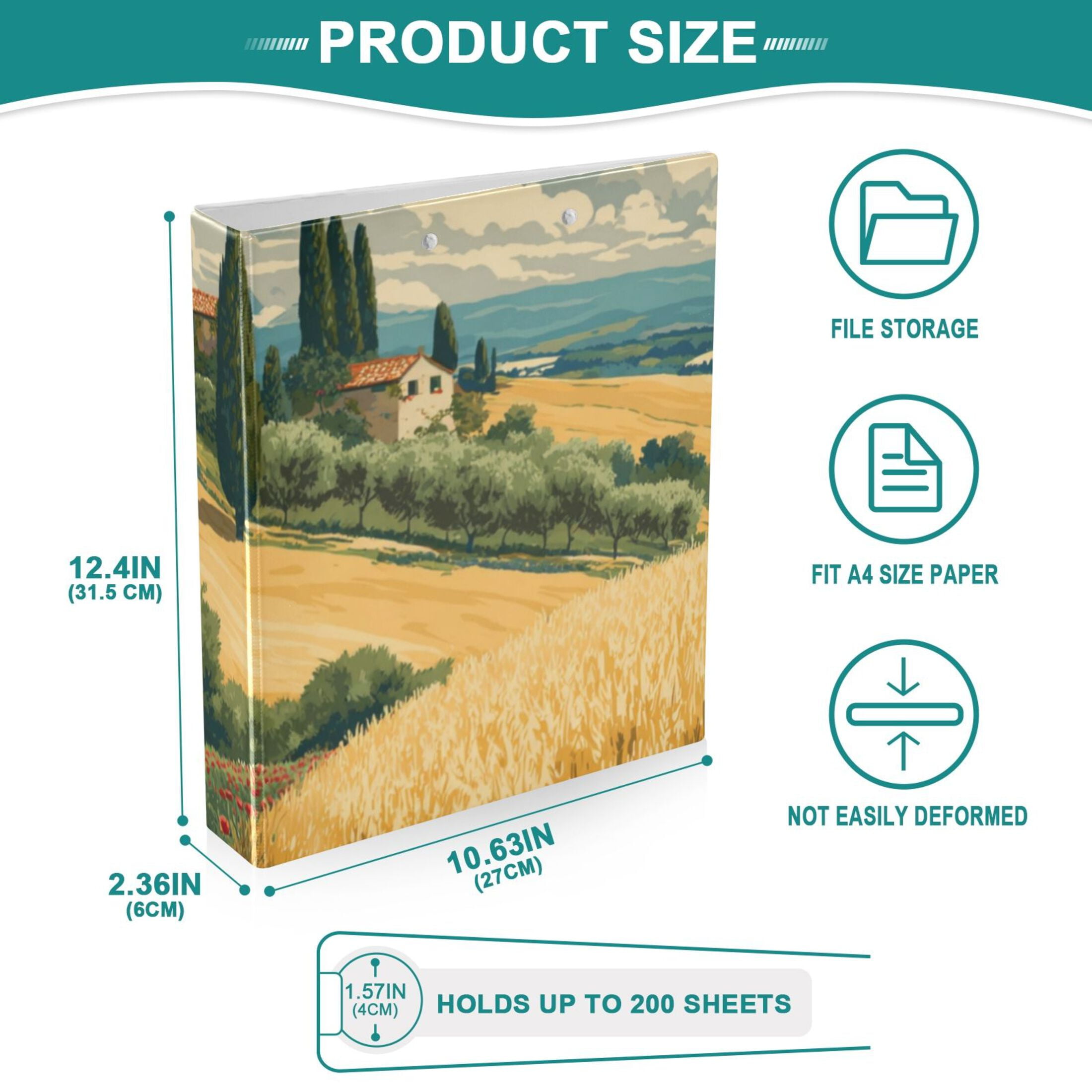 Hard Shell Ring Binder With Clip Holds 200 Sheets Office Home Organization Countryside