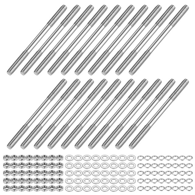 Uxcell 20 Ensembles Vis à Double Extrémité Filetée, M4x55mm Tige de Poussée en Acier Inoxydable Filetage Double Extrémité avec Verrou et Rondelle Plate