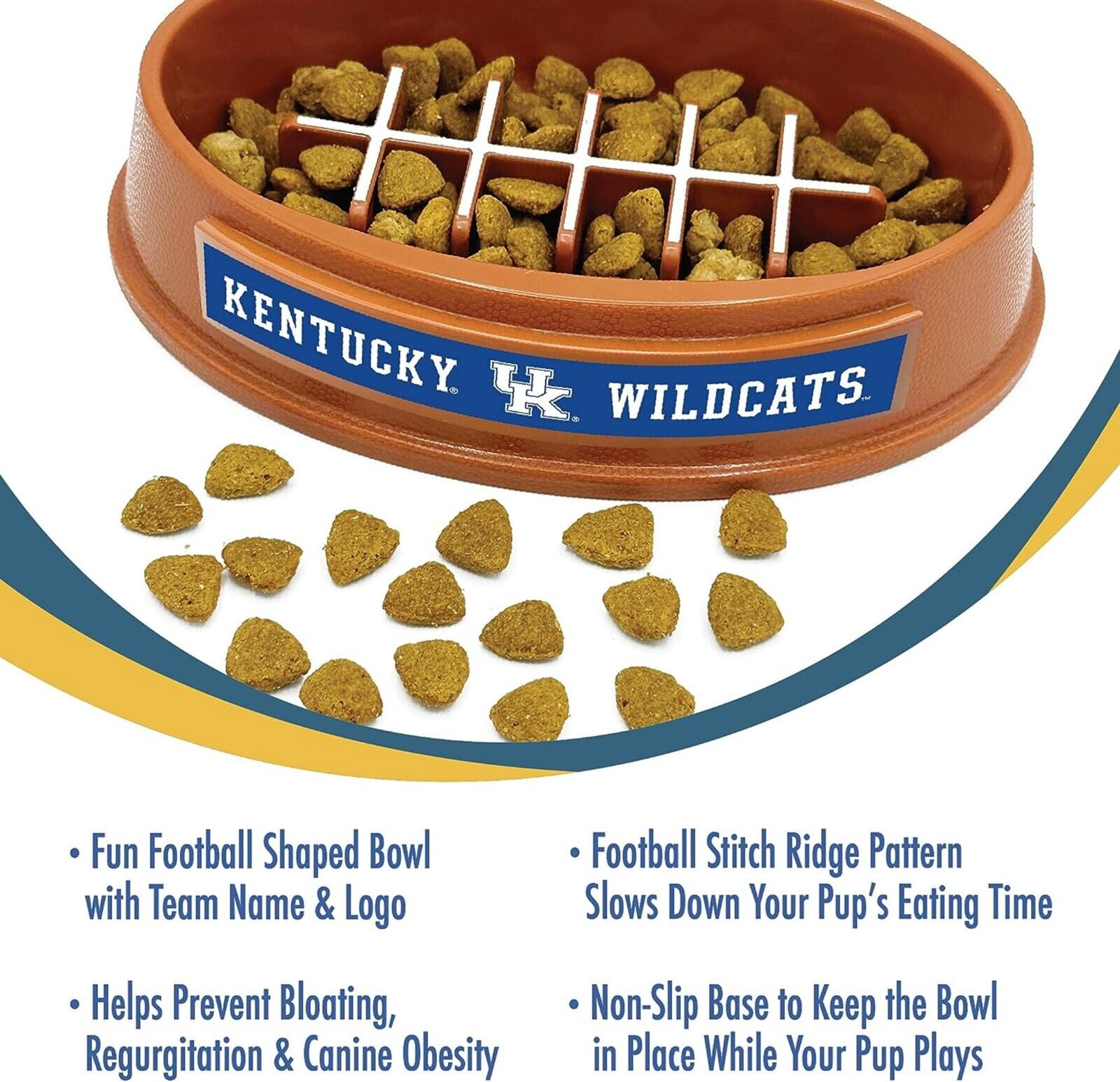 Pets First NCAA Kentucky Wildcats Super-Bowl Slow Feeder Bowl for Dogs and Cats with Non-Slip Mat