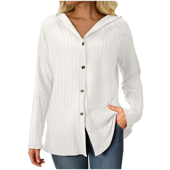 zbxnLI Women's Button down Cardigans Lightweight Long Sleeve Knit Open Front Sweater Casual Hooded Jackets