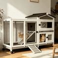 thumbnail image 5 of Aivituvin 55.2" Rabbit Hutch Indoor Outdoor, 2-Story Bunny Cage with Chew-Proof Full Metal Frame, 6 Locking Casters, 2 Pull-Out Trays for Rabbits Guinea Pigs Small Pets, 5 of 8