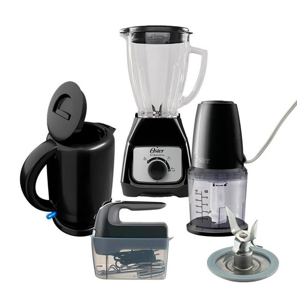 Combo Oster 5 Elementos con Licuadora, Hervidor, Batidora de Mano, Procesador de Alimentos, y Cuchilla Picahielo