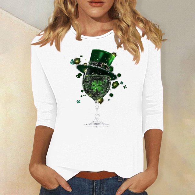 T-Shirts pour Femmes Imprimé Décontracté Col Rond Pull Manches Trois-Quarts T-Shirt Hauts Décontractés pour Femmes