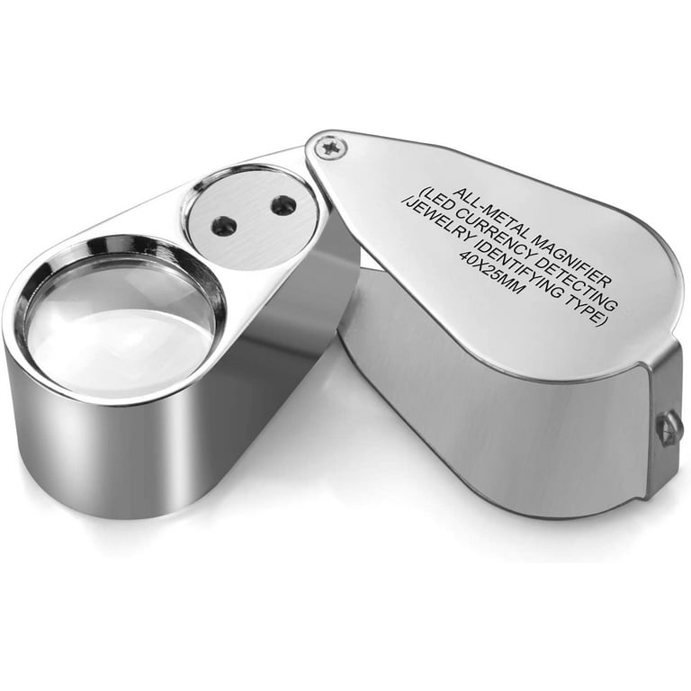 40X Metal Illuminated Jewelry Loop- Magnifier Pocket Folding Magnifying  Glass Jewelers Eye Loupe w/ LED & Keychain Hole