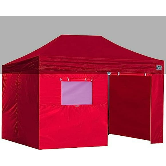 Eurmax Zippered Walls For 10 X 15 Canopy Tent Enclosure Sidewall Kit With Roller Up Mesh Window And Door 4 Walls Only (Red)