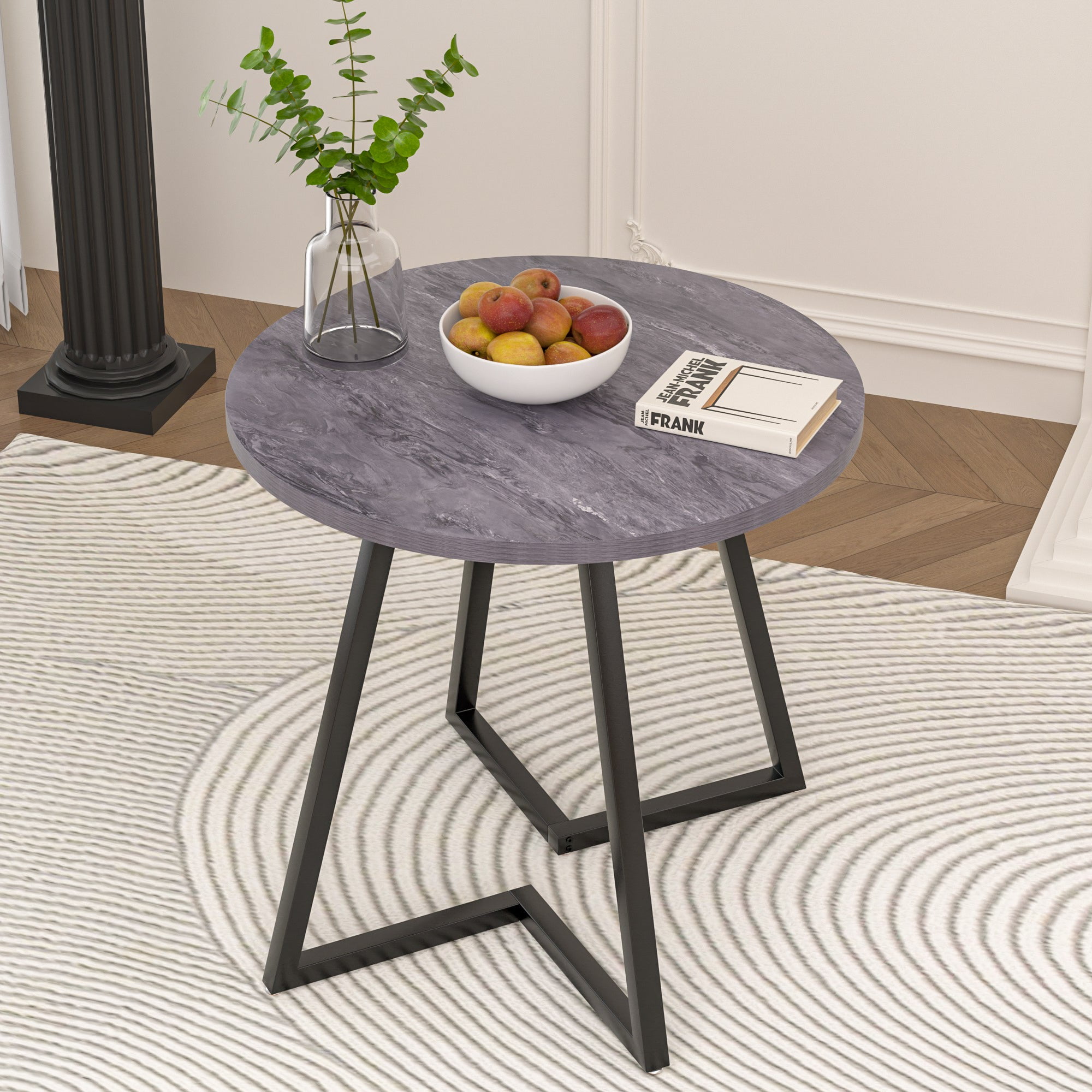VECELO 35.4" Round Dining Table, Small Kitchen Table with Sturdy Metal Base, Dining Room Table for 2 to 4 Person, Gray