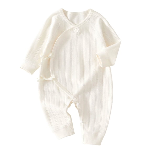 BLVB Newborn Baby Boy Girl Clothes Cotton Wrap Romper Long Sleeve Coming Home Outfit Infant Jumpsuit(White,3-6 Months)
